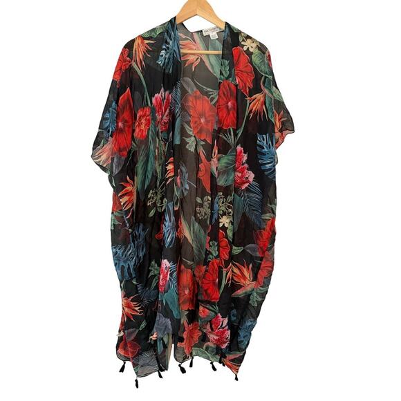 SUBTLE LUXURY | Pool to Party Hibiscus Garden Floral Kimono Wrap Beachy One Size - Picture 1 of 4